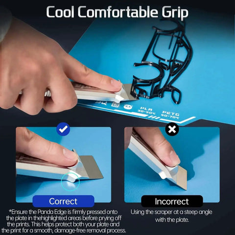 Demonstration of Panda Edge All Metal 3D Printer Scraper Kit with Comfortable Grip for print removal.