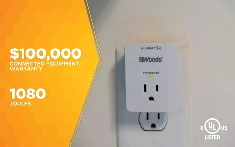 One Outlet Surge Protector With 1080J Protection, LED Indicator Alarm, Slim Space Saving Design, White, cULus Listed For Home Office And Dorm Essentials