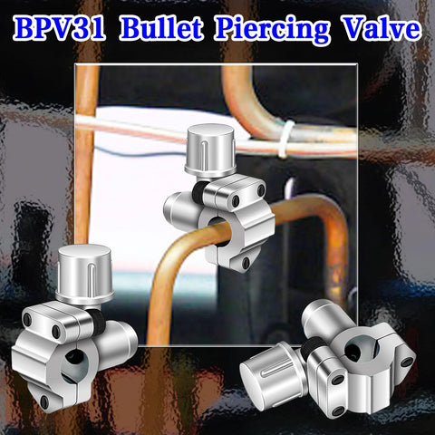 BPV31D bullet piercing valve kit, 2 pcs, silver chrome, for 1/4 in, 5/16 in, 3/8 in refrigerator tubing