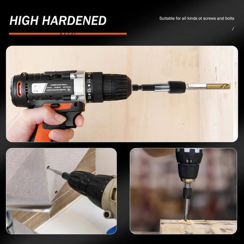 Drill using Spiral Screw Extractor Set With Tungsten Carbide Tip Scriber Pen Left Hand Drill Bits in Cobalt HSS Steel for stripped screws.