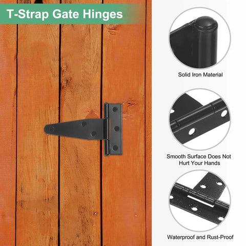4 Pack Iron T Strap Shed Door Hinges 3 Inch Barn Gate Hinges Tee Hinge Wrought Hardware With Screws for Wooden Fences Yard Barn Door