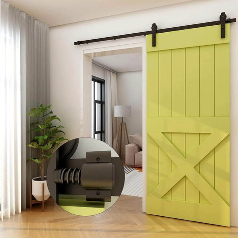 Heavy Duty Barn Door Stopper Set For 40mm Flat Tracks, Adjustable Spring Door Stops, installed on sliding barn door track