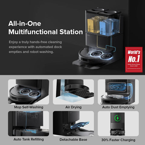 roborock Qrevo robot vacuum and mop in black with 8000Pa suction and all-in-one dock