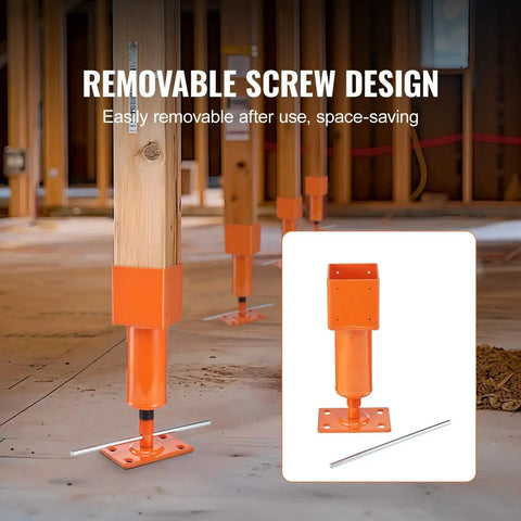 Adjustable Screw Jack Post 13.2 To 18.7 Inch Height 4x4 Leveling Jack 24700 Lb installed in wooden frame