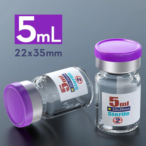 Sterile empty Ks-Tek vial, 5ml, 22x35mm, purple flip-off cap, self-healing port; set of two bottles, Amazon.
