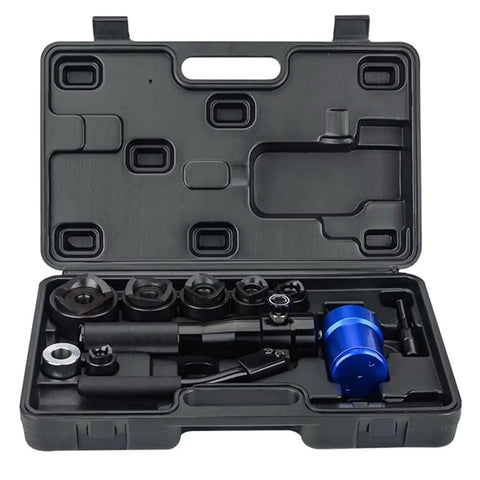 Portable Hydraulic Knockout Hole Punch Driver Kit for Half Inch to Two Inch Conduit and Metal Sheet Cutting, Eight Ton Set in Case