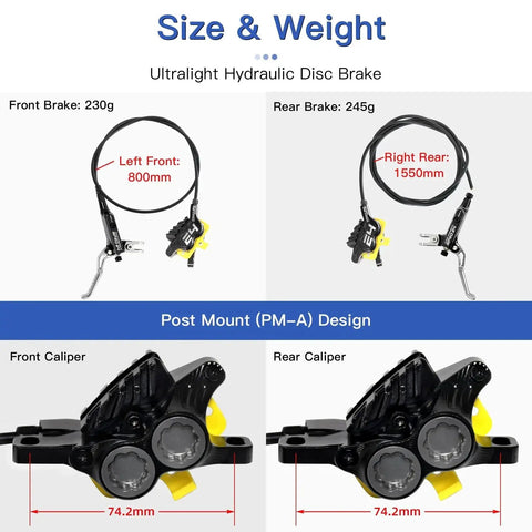 ZTZ IIIPRO E4 MTB hydraulic disc brake set, pre-bled, black; front 800mm and rear 1550mm hoses, PM-A design