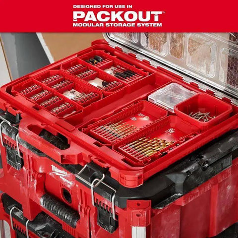 Shockwave Impact Driver Bit Set 74 Piece for Tough Jobs With Geometric Shock Absorption Forged Tips Proprietary Steel by Milwaukee in red storage tray