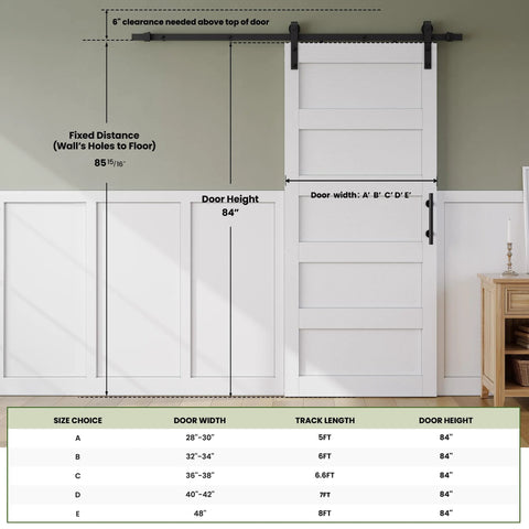 28 Inch Sliding Barn Door Kit With 5 Ft Hardware Track And Handle, Waterproof PVC Surface, Pre Drilled Holes, Installed