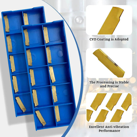 Heavy Duty 20Pcs MGMN150-G Carbide Grooving Cut-Off Inserts 4mm Wide 16mm Long 1.5mm Thick 0 Degree Lead Angle With CVD Yellow Coating in blue box
