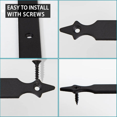 Barn Door Corner Bracket Set 7 Point 7 Inch Matte Black Rustic L Brackets For Sliding Doors Garage Farmhouse Decor Mirror Frames Garden Gates 4 Pack With Screws Heavy Duty Built To Last close-up with screws