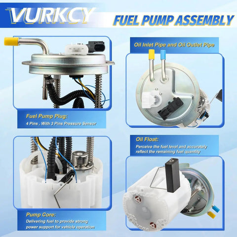 Electric Fuel Pump Module With Pressure Sensor For GM Tahoe Yukon And Escalade 2008-2014 V8 5.3L 6.2L Direct Fit Drop In Replacement Replaces E3768M P76297M showing components like fuel pump plug, oil inlet, oil float, and core.