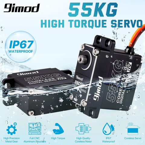 Beefy 55Kg High Torque Servo With Coreless Motor in water, showcasing waterproof feature, black casing with stainless steel gears.