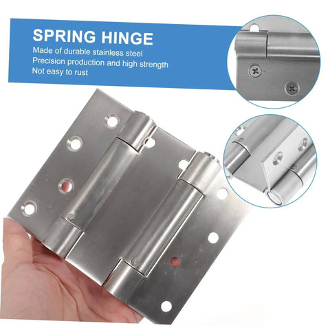 Heavy Duty Stainless Steel Spring Door Hinge For Garage Doors Double Surface High Load Capacity Self Closing Replacement For Damaged Hinges Easy Install Weather Resistant Durable For Home Or Commercial Use, shown held in hand with close-up detail insets.
