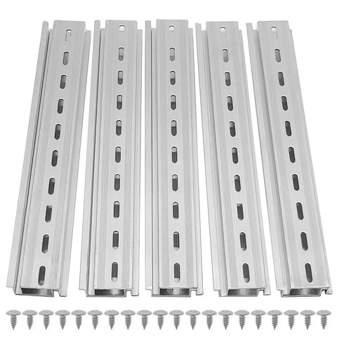 10 Pack 8 Inch Aluminum DIN Rails Top Hat Slotted For Hardware Mounting, 7.5 mm Height By 35 mm Width By 200 mm Length, Includes 20 MXU-DIN-100 Screws