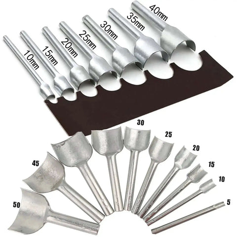 Half Round Leather Edge Cutter Punch Tool Set for Belts Wallets Card Cases Watchbands and Handbags 10 Pcs 5mm to 50mm Blade Widths