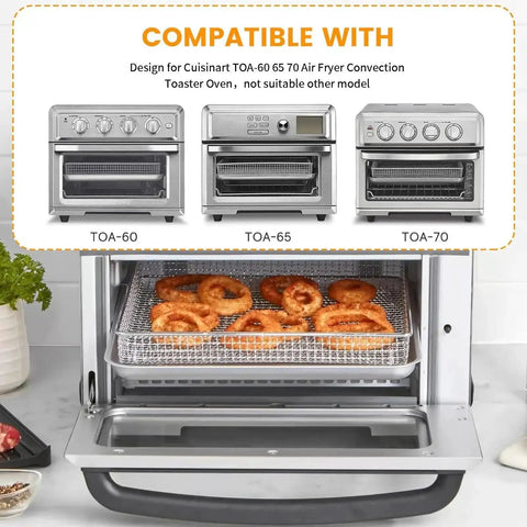 Air Fryer Wire Rack For Cuisinart TOA 60 65 70 Convection Toaster Oven with onion rings, stainless steel tray
