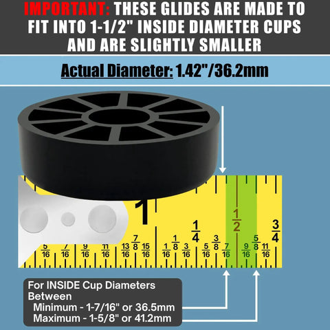 Wrought Iron Patio Furniture Feet Cap Glides For Outdoor Table And Chair Legs No Slip Floor Protectors 1.5 Inch 24 Pack Black Self Leveling Cushioned Foam size diagram