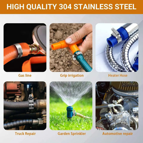 Heavy Duty Hose Clamp Set For Fuel Injection Automotive And Garden Use, 14 Piece Clamps Size 4 on gas line and garden hose