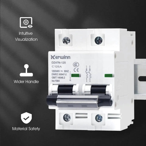 Two Pole 80 Amp AC Circuit Breaker For 120V Or 240V With DIN Rail Mount Built Tough Smart Solar Disconnect Switch Compatible