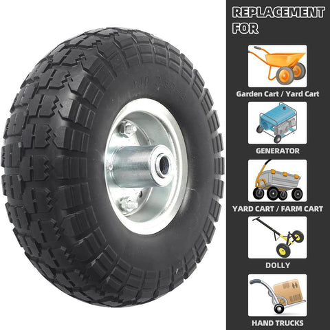 4-Pack 10-Inch Solid Rubber Tire Wheels Replacement 4.10/3.50-4 No Flat With 5/8 Bearings And 2.2 Inch Offset Hub