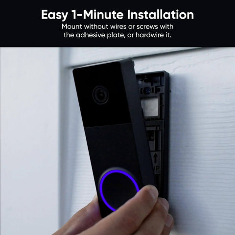 Wireless Duo Cam Video Doorbell With Chime Included, Battery Powered, being installed on a door, highlighting easy setup.