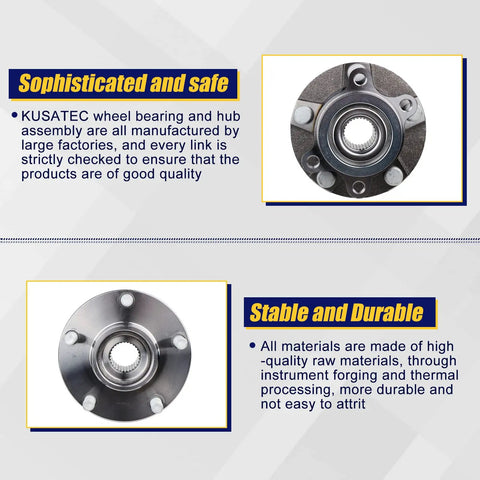 Front Wheel Bearing And Hub Assembly 513298 Replacement For Nissan Rogue Front 2008 To 2013 2014 To 2015 And Sentra Front 2007 To 2012 With 5 Lug Bolt Pattern Durable Auto Part For Smooth Ride displayed with features description.