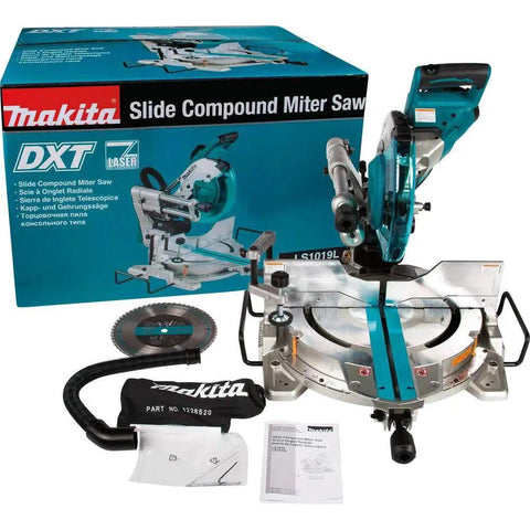 10 Inch Dual Bevel Sliding Compound Miter Saw With Laser For Accurate Cuts, Crown Molding Capacity Up To 6-5/8 Inches Nested, 12 Inch Miter Capacity, 5-1/4 Inch Vertical Cut, Linear Ball Bearing System And Direct Drive Gearbox By Makita LS1019L