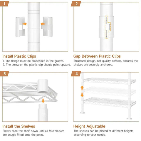 Installation instructions for Wall Mounted Garment Rack and Closet System With Two Expandable Rods Six Adjustable Shelves Industrial Pipe Style Metal Shelving in White Heavy Duty Walk In Closet Organizer Easy Install Durable Clothes Storage Solution
