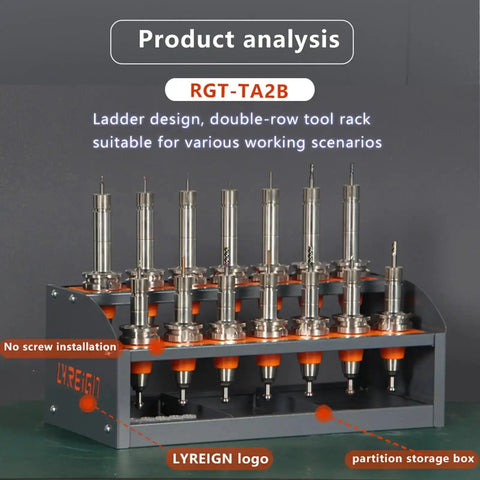 Cat 50 CNC Tool Cart With Desktop Tool Holder featuring ladder design, double-row tool rack for easy access to CAT50 tooling.