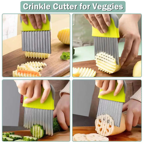 Crinkle Cutter For Veggies And Fries With Stainless Steel Blade Wavy Edge French Fry Crinkle Cutter Slicer For Homemade Crinkle Fries And Veggie Shapes Your Go To Kitchen Tool For Potatoes Carrots Cucumbers Easy To Use cutting fruits and vegetables.