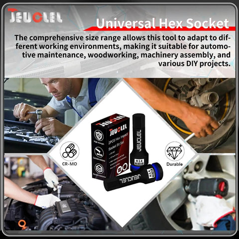 14mm Hex Impact Socket Two Pack, 1/2 Inch Drive, Lengthened Cr-Mo Steel H14 Allen Socket Adapter For Electric Ratchets And Impact Wrenches packaging and use in automotive maintenance