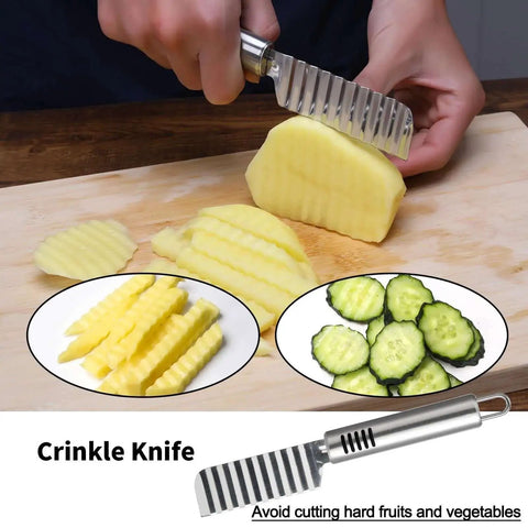 Six Piece Stainless Steel Fruit Carving Knife Set With Melon Ball Scoop V Shape Cutter Lemon Zester Garnish Peeler Crinkle Knife And Wave Knife For Fruit Platters And Vegetable Salads crinkle knife cutting vegetables