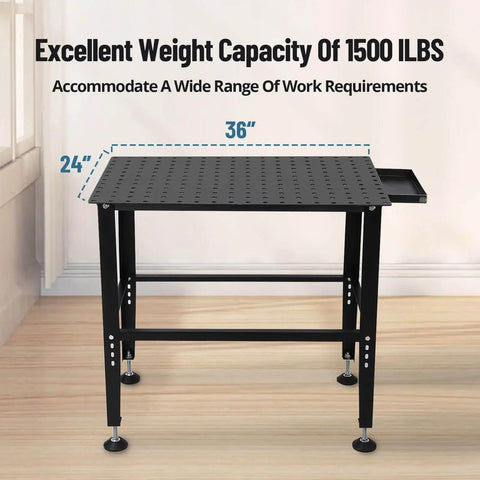 Beefy Heavy Duty 36x24 Welding Table With Five Eighth Inch Tool Holes And Adjustable Legs 1500 Pound Steel Fabrication Workbench