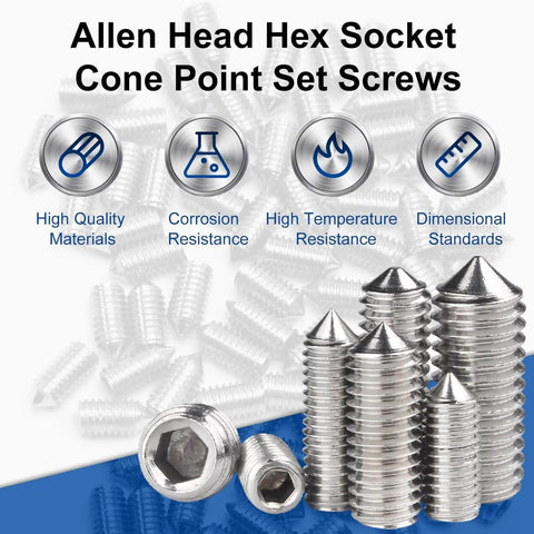 50 Pack M3 x 6mm Set Screws In 304 Stainless Steel With Internal Hex Allen Head Drive Cup Point And Cone Point Socket Grub Screws