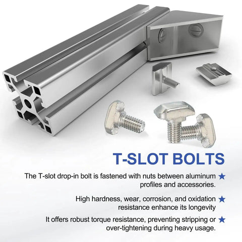 Beefy M6 X 20mm T Slot Bolts Kit With Hammer Head Drop In Bolts And Hex Flange Nuts For 30 Series Extrusion