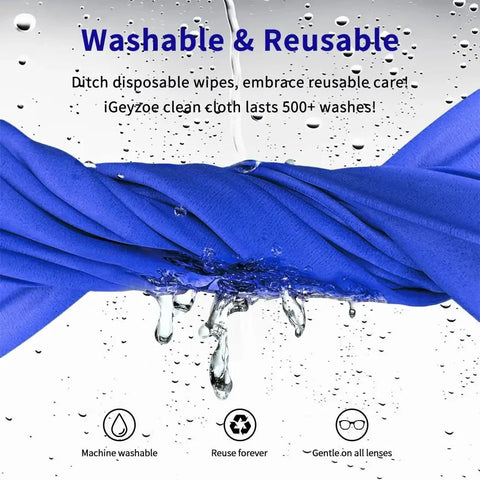 Close-up of a blue microfiber cloth being wrung out, showcasing reusability and water-resistant properties for the 20 Pack Ultra Soft Microfiber Glasses Cleaning Cloths For Eyeglasses And Devices.