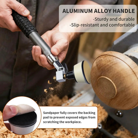 Pro Grade Dual Bearing Bowl Sander Tool Kit For Lathes With 1 Inch To 3 Inch Hook And Loop Sanding Discs in use on lathe