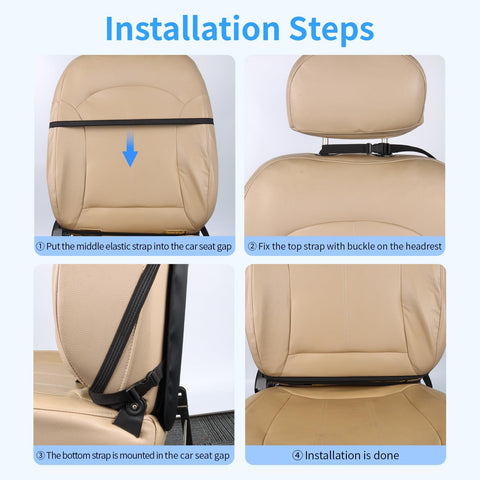 Installation steps for Durable Large Car Seat Protector Kick Mats 2 Pack With Dual Mesh Pockets And Water Resistant Oxford Cloth in car.