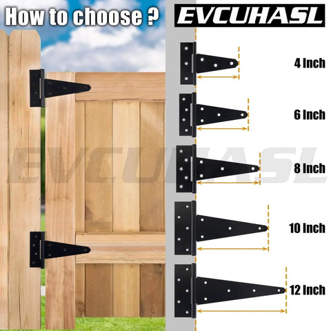 4 Inch T Strap Gate Hinges 2 Pack Heavy Duty Black Tee Hinges For Wooden Fences And Yard Gates Made From Solid Iron, size comparison chart