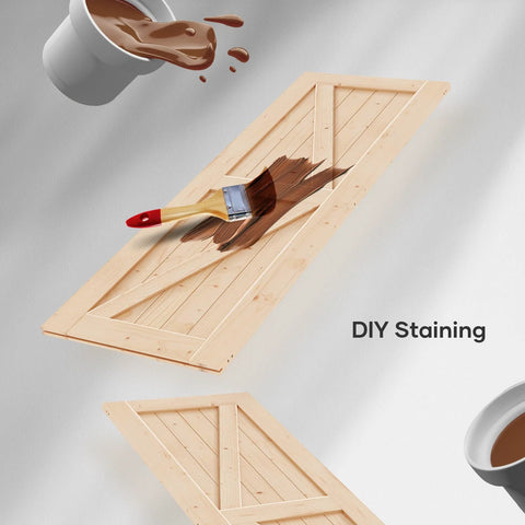 DIY staining of 32 Inch By 80 Inch Sliding Barn Door With 5.5 Foot Hardware Kit And Handle Included Easy Install DIY Assembly K Frame