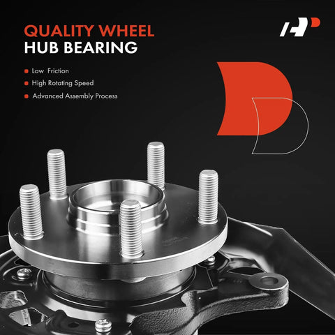 Front Left Steering Knuckle And Wheel Bearing Hub Assembly For Toyota Highlander 2004 2005 2006 2007 Driver Side AWD V6 3.3L And 2.4L Models Direct Fit High Quality Replacement showing close-up of hub bearing on black background.