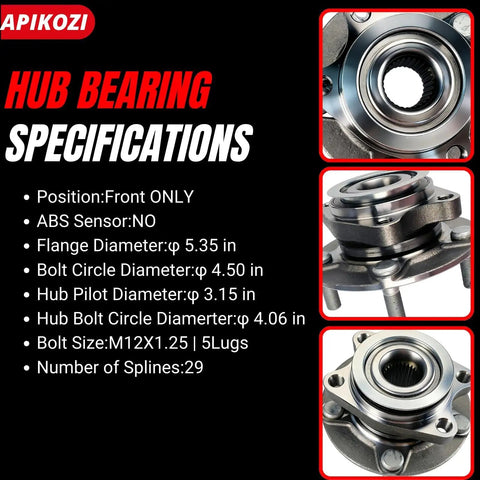 2 Pack Front Wheel Bearing Hub Assembly Fits Rogue 2008 2013 Rogue Select 2014 2015 And Sentra 2007 2012 5 Lug With ABS