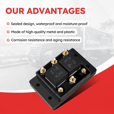 Close-up of 12V 80A Forward And Reverse Relay Terminal Module for tarp winch motor snow plow and lift replacement with durability features.
