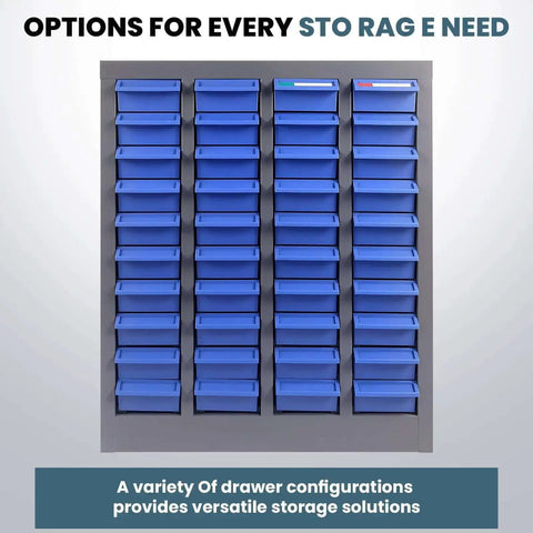 Front view of 40 Drawer Parts Storage Cabinet For Garage And Workshop, Beefy Alloy Steel Frame with ABS Drawers.