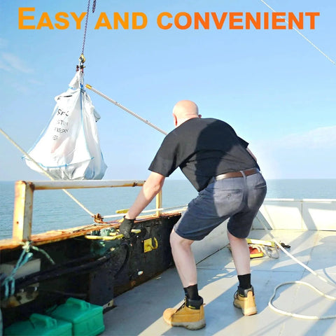 Person using Cargo Grabber Reach Retriever Tool 30 to 75 Inch Adjustable Extensions Heavy Duty Truck Accessory on ship deck