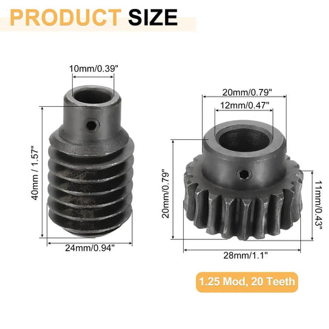 Beefy 1045 Steel Worm Gear Set With 20 Teeth 1.25 Module One To Twenty Reduction Right Rotation Drive Gear Box Dimensions