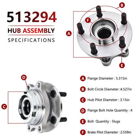 Pair Front Wheel Hub Bearing For Nissan Altima 2007 Through 2013 2.5L 4-Cylinder Models Only With ABS Encoder Wheel Hub Assembly Replacement Suspension Kit Easy Install Durable Reliable Automotive Upgrade, highlighting hub assembly specifications.