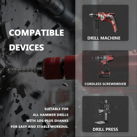 1 Inch Diameter 10.24 Inch SDS Plus Rotary Hammer Drill Bit For Masonry And Concrete Four Cut Design Compatible with Devices