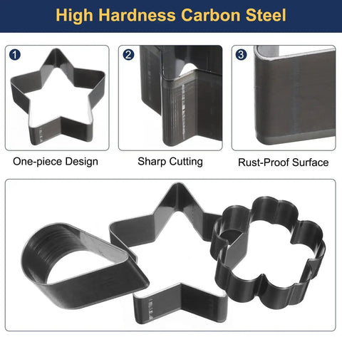 Leather Punch Set Eight Size Square Hollow Cutter Kit Carbon Steel Durable Leather Craft Tool shown with shapes and sharp cutting edge